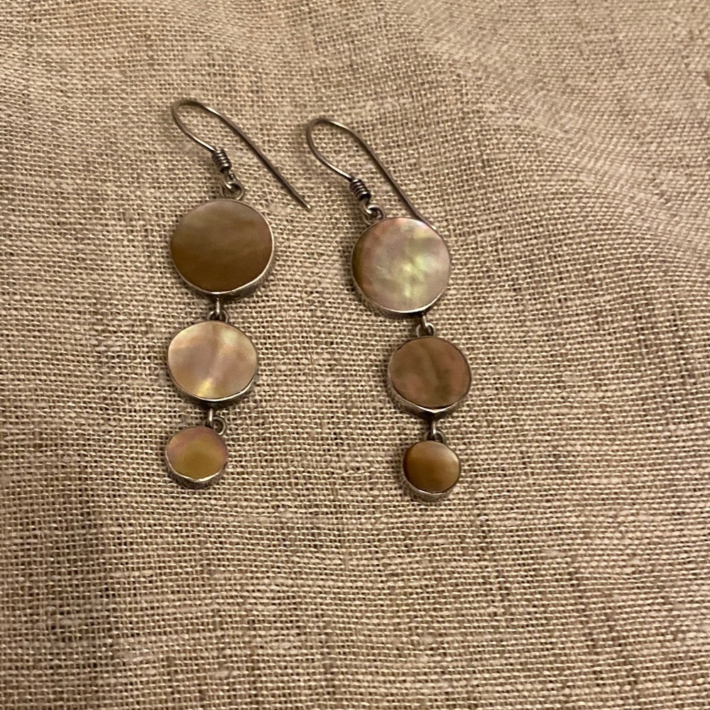 Sterling Silver Triple Circle Mother-of-Pearl Drop Earrings - Brown